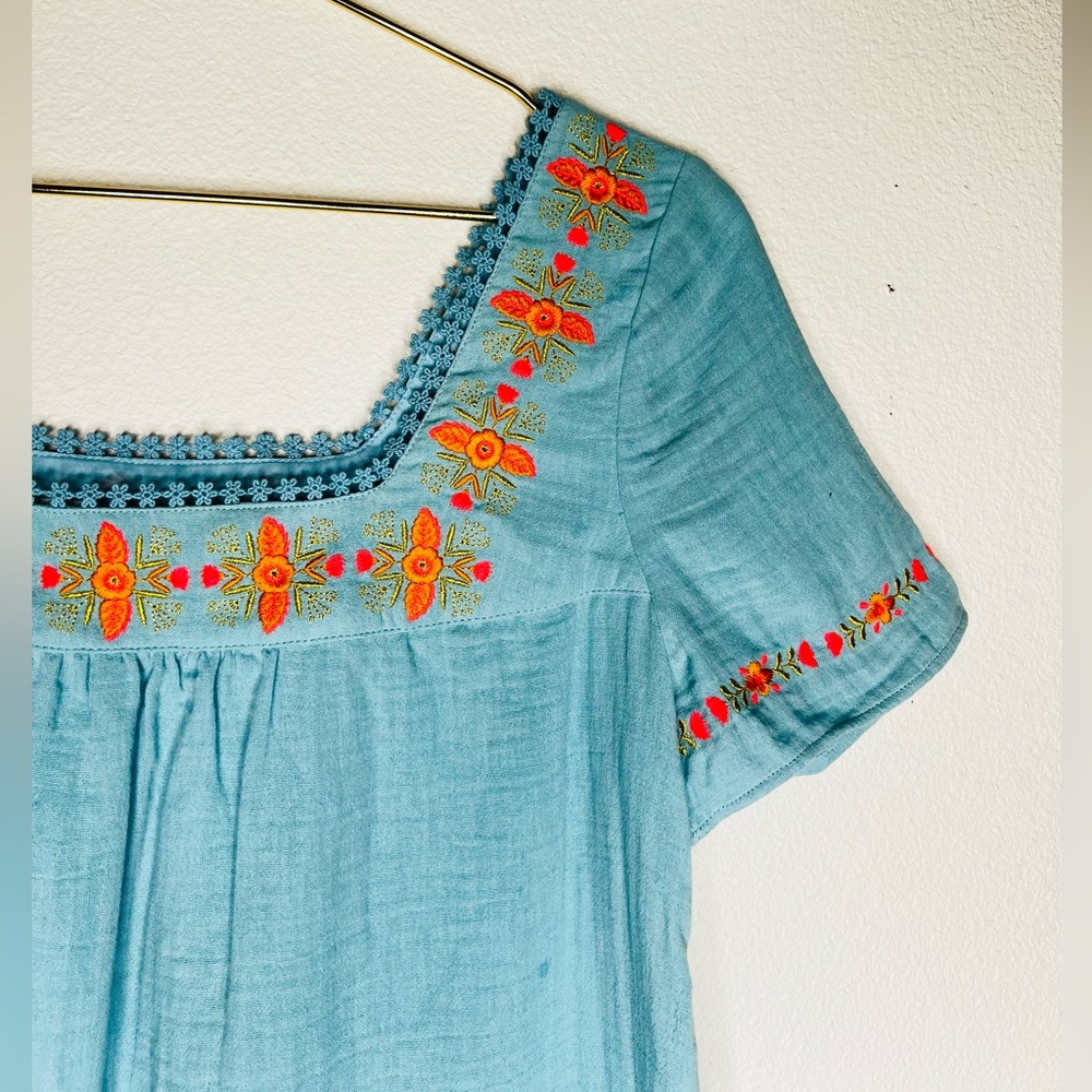 Boden Shirt Women's blouse Clemmie Embroidered Cotton Peasant Top blue gold pink - Picture 4 of 8